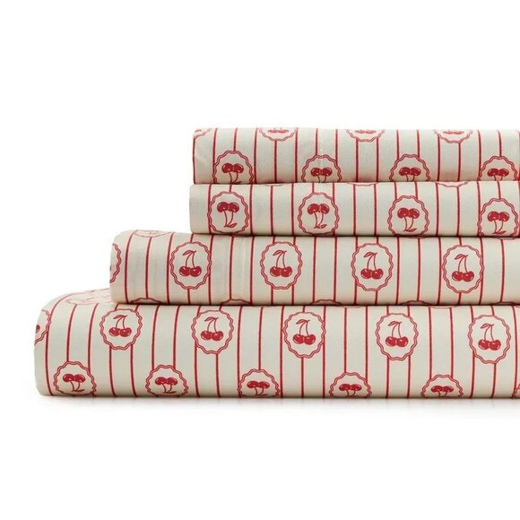The Big One Extra Soft Sheet Set Size Twin XL Red Cherries Cherry 3 Piece Set - Picture 1 of 5